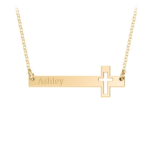 Engravable Cross Bar Pendant with Cross Cutout – 10K Yellow Gold