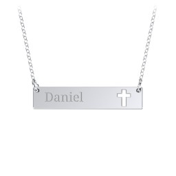Engravable Bar Pendant with Cross Cutout in 925 Sterling Silver