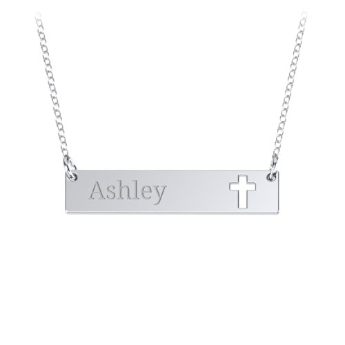 Engravable Bar Pendant with Cross Cutout – Sterling Silver