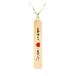 Engravable Long Tag Necklace with Cold Enamel Heart