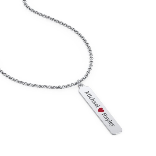 Engravable Long Tag Necklace with Cold Enamel Heart – Sterling Silver