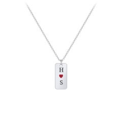 Initial Tag Necklace with Cold Enamel Heart – Sterling Silver