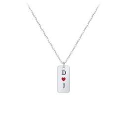 Initial Tag Necklace with Cold Enamel Heart in 925 Sterling Silver