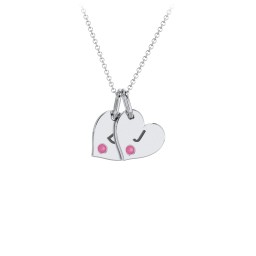 Engravable 2 Sideways Hearts Necklace with Birthstone