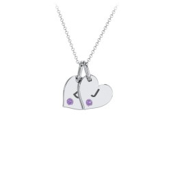 Engravable 2 Sideways Hearts Necklace with Birthstone