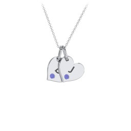 Engravable 2 Sideways Hearts Necklace with Birthstone