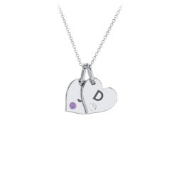 Engravable 2 Sideways Hearts Necklace with Birthstone