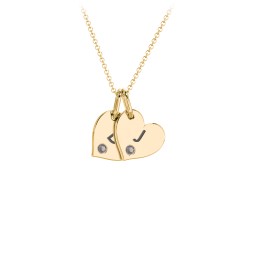 Engravable 2 Sideways Hearts Necklace with Birthstone in 18K Gold Plated Silver with Smokey Quartz