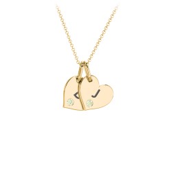 Engravable 2 Sideways Hearts Necklace with Birthstone in 18K Gold Plated Silver with Peridot