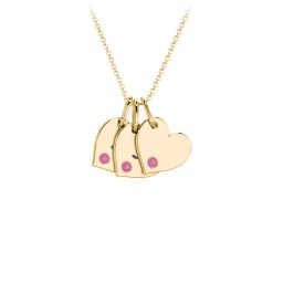 Engravable 3 Sideways Hearts Necklace with Birthstone in 18K Gold Plated Silver with Ruby