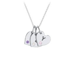 Engravable 3 Sideways Hearts Necklace with Birthstone