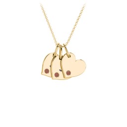 Engravable 3 Sideways Hearts Necklace with Birthstone in 18K Gold Plated Silver with Garnet