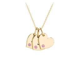 Engravable 3 Sideways Hearts Necklace with Birthstone in 18K Gold Plated Silver with Pink Tourmaline