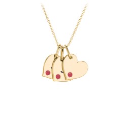 Engravable 3 Sideways Hearts Necklace with Birthstone in 18K Gold Plated Silver with Garnet