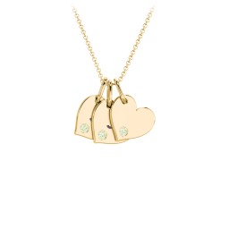 Engravable 3 Sideways Hearts Necklace with Birthstone in 18K Gold Plated Silver with Peridot