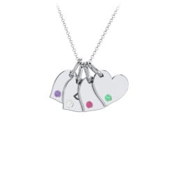 Engravable 4 Sideways Hearts Necklace with Birthstone