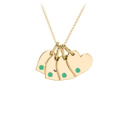 Engravable 4 Sideways Hearts Necklace with Birthstone in 18K Gold Plated Silver with Emerald