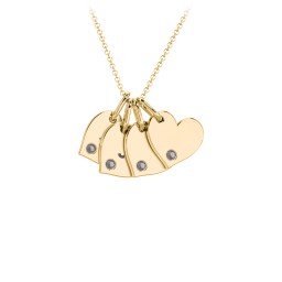 Engravable 4 Sideways Hearts Necklace with Birthstone in 18K Gold Plated Silver with Smokey Quartz