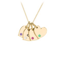 Engravable 4 Sideways Hearts Necklace with Birthstone in 18K Gold Plated Silver with Amethyst, Cubic Zirconia, Ruby, and Emerald