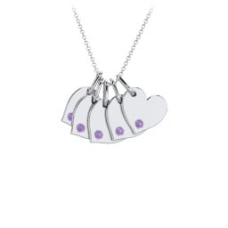 Engravable 5 Sideways Hearts Necklace with Birthstone