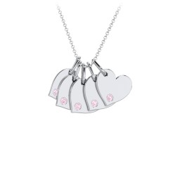 Engravable 5 Sideways Hearts Necklace with Birthstone