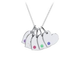 Engravable 5 Sideways Hearts Necklace with Birthstone