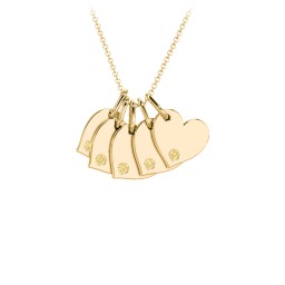 Engravable 5 Sideways Hearts Necklace with Birthstone in 18K Gold Plated Silver with Citrine