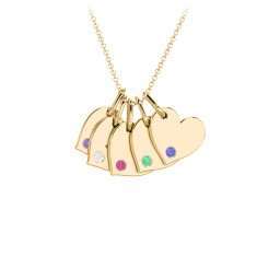 Engravable 5 Sideways Hearts Necklace with Birthstone in 18K Gold Plated Silver with Amethyst, Cubic Zirconia, Ruby, Emerald, and Blue Sapphire