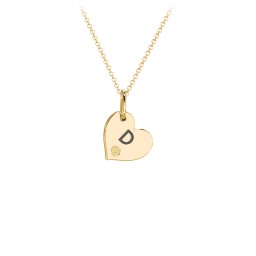 Engravable Sideways Heart Necklace with Birthstone in 18K Gold Plated Silver with Citrine