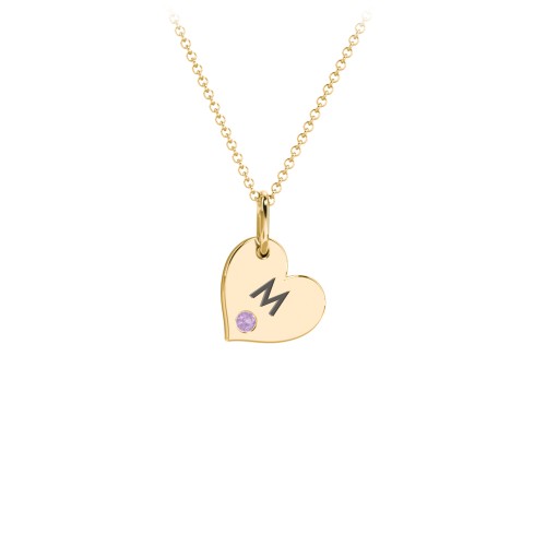 Engravable Sideways Heart Necklace with Birthstone – 18K Gold Plated Silver with Amethyst