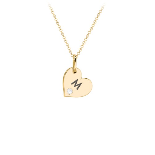 Engravable Sideways Heart Necklace with Birthstone – 18K Gold Plated Silver with Diamond