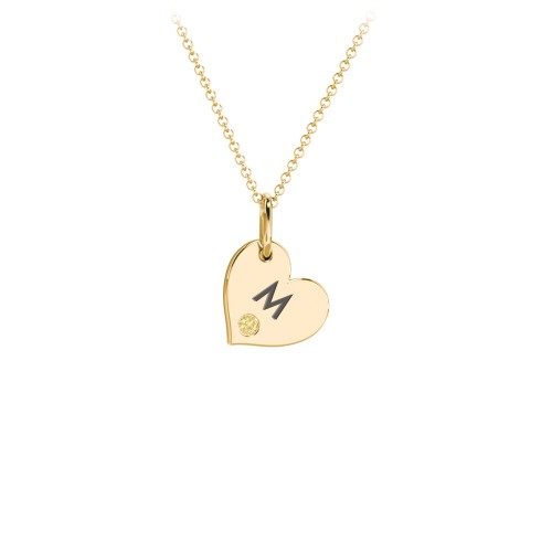 Engravable Sideways Heart Necklace with Birthstone – 18K Gold Plated Silver with Citrine