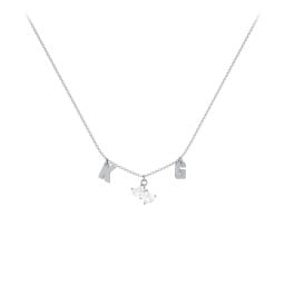 Initials Necklace with Double Heart Gemstones