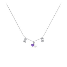 Initials Necklace with Double Heart Gemstones in 925 Sterling Silver with Amethyst and Cubic Zirconia