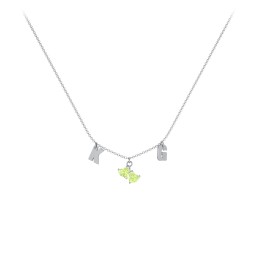 Initials Necklace with Double Heart Gemstones in 925 Sterling Silver with Peridot