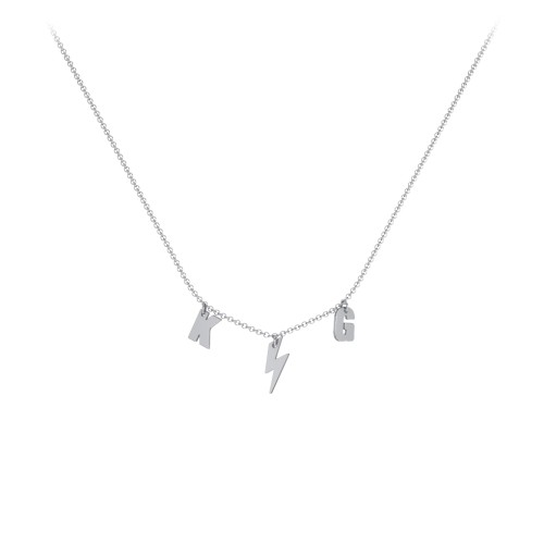 Initials Necklace with Lightning Bolt Charm – Sterling Silver