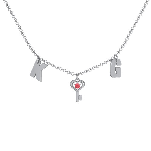 Initials Necklace with Gemstone Key Charm