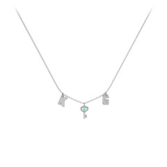 Initials Necklace with Gemstone Key Charm – Sterling Silver with Ruby