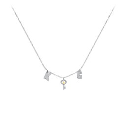 Initials Necklace with Gemstone Key Charm in 925 Sterling Silver with Citrine