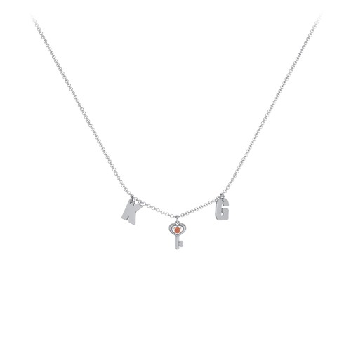 Initials Necklace with Gemstone Key Charm – Sterling Silver with Garnet
