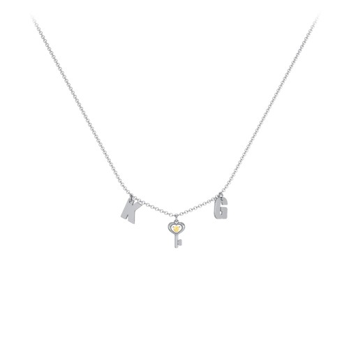 Initials Necklace with Gemstone Key Charm – Sterling Silver with Citrine