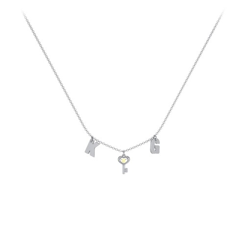 Initials Necklace with Gemstone Key Charm – Sterling Silver with Citrine