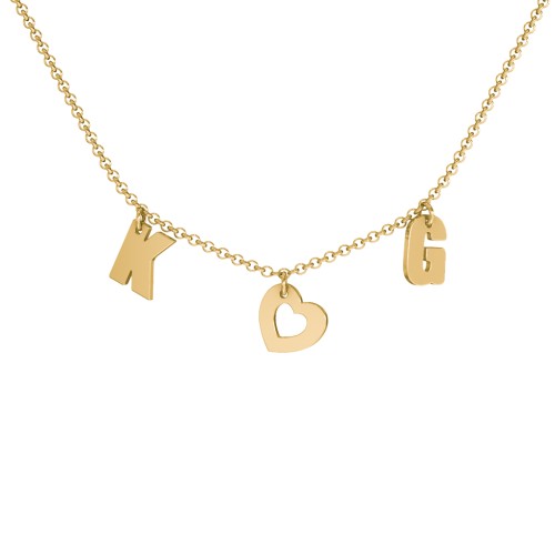 Modern Heart Initial Necklace – 10K Yellow Gold