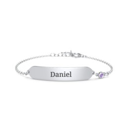 Kids and Baby Engravable Bracelet with Birthstone in 925 Sterling Silver with Amethyst