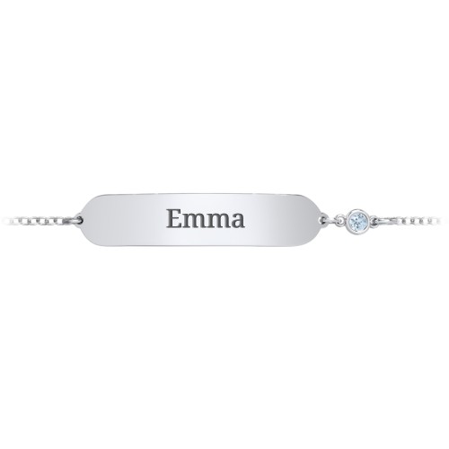 Kids and Baby Engravable Bracelet with Birthstone – Sterling Silver with Blue Topaz
