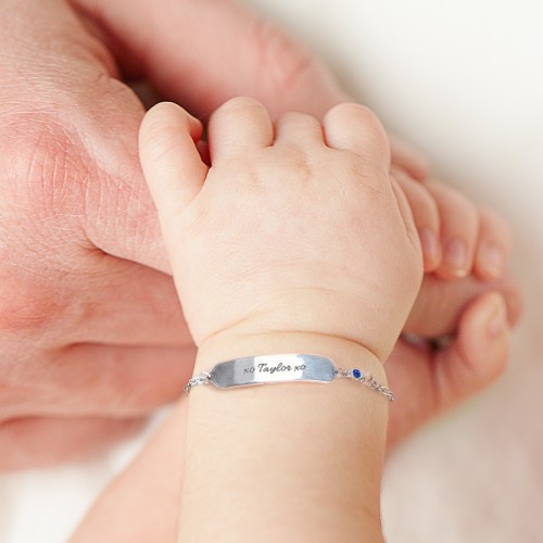 Kids and Baby Engravable Bracelet with Birthstone – 10K Yellow Gold with Cubic Zirconia