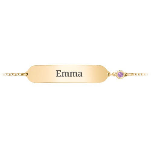 Kids and Baby Engravable Bracelet with Birthstone – 10K Yellow Gold with Amethyst