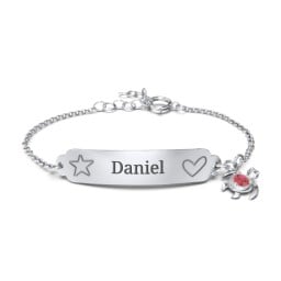 Engraved Heart and Star Baby Bracelet with Birthstone Turtle Charm
