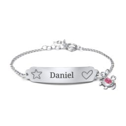 Engraved Heart and Star Baby Bracelet with Birthstone Turtle Charm