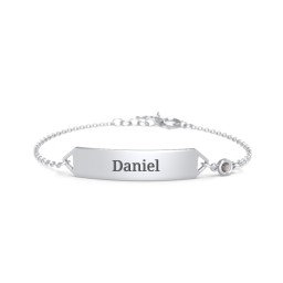 Kids and Baby Engravable Bracelet with Birthstone in 925 Sterling Silver with Smokey Quartz